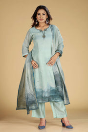 Sea Green Linen Shimmer A-Line Kurti Set